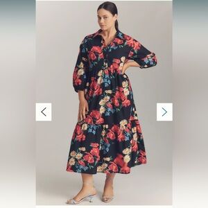 Anthropologie Bettina Black Floral Long Sleeve Dress